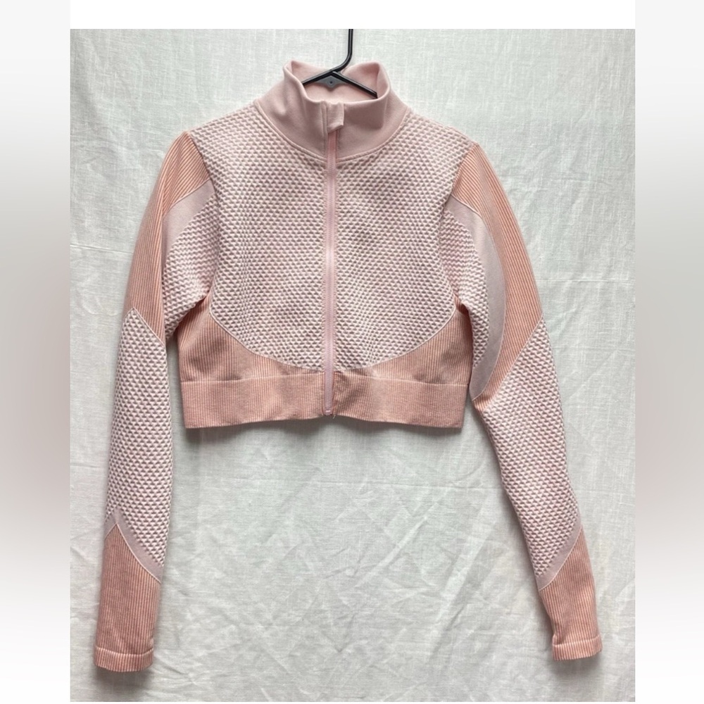 New Look Athletic Pink Jacket XL Long Sleeve Thumb Holes Textured Cropped